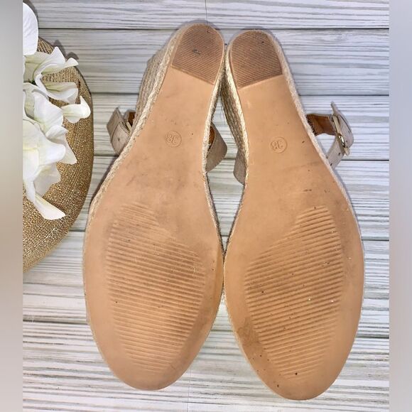 H&M Beige Espadrille Wedge Open Toe Faux Suede Sandals S:7.5 - Picture 8 of 9